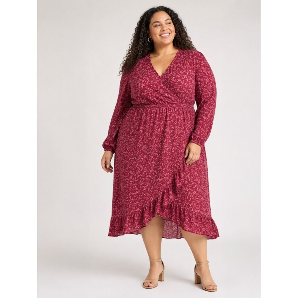 Old Navy Ruffle Trim Faux Trim Georgette Dress Magenta Ditsy Flora Size XXL